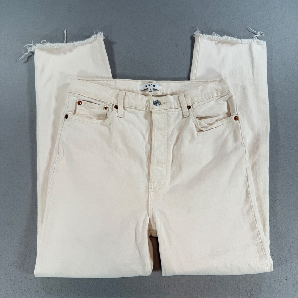 RE/DONE High Rise Straight Leg Jeans Vintage White Raw Hem Size 29